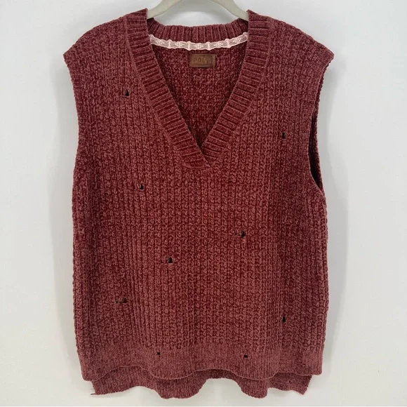POL Sweater Vest Womens  Faded Burgundy V-Neck Distressed Look Soft Feel NWOT - Picture 7 of 16